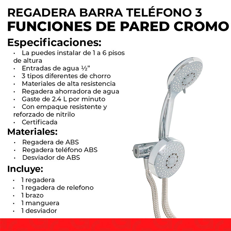 Regadera Telefono Barra Pared De Ducha Con 3 Funciones DICA de Venta en  Ciudad de México