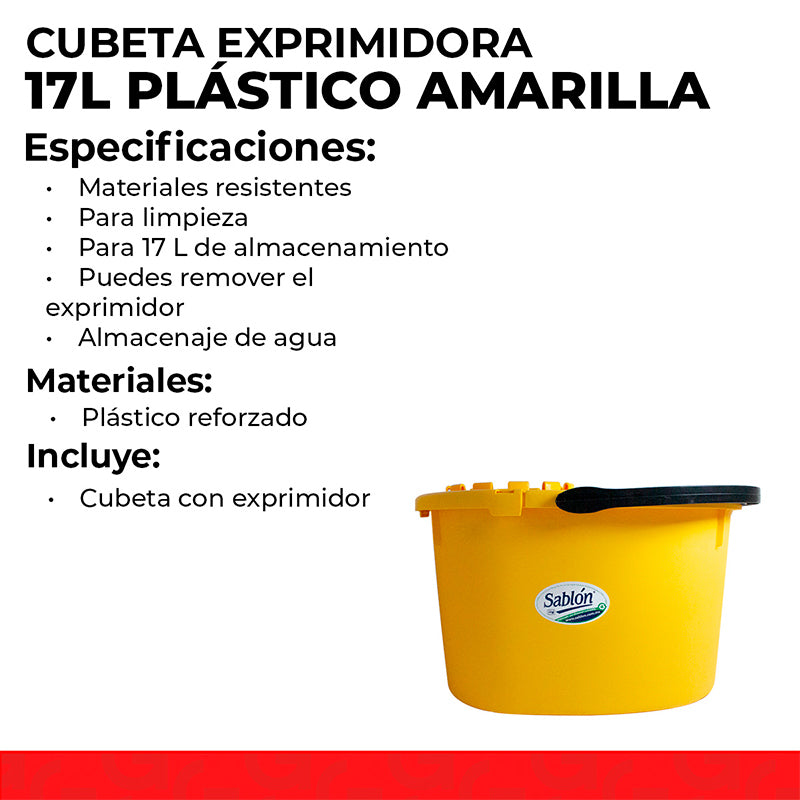 Sablon 2 Pack Cubeta con Exprimidor 17L Amarilla con y sin Base Dolly (con  Base Dolly) : : Hogar y Cocina