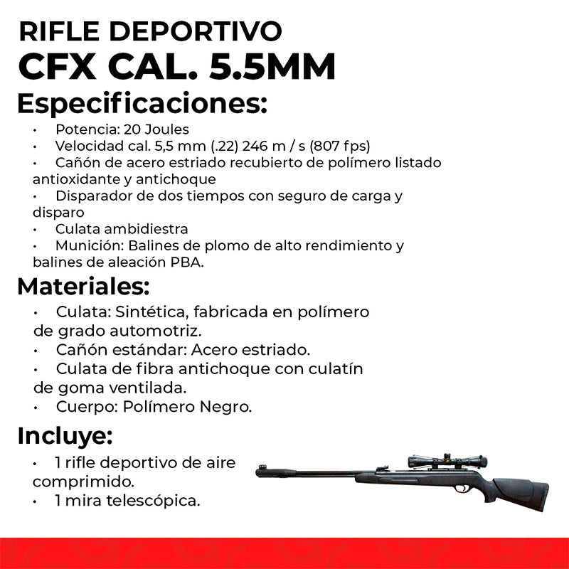 Rifle Deportivo de Aire GAMO CFX CAL. 5.5 mm Con Mira Telescópica de Venta  en Ciudad de México