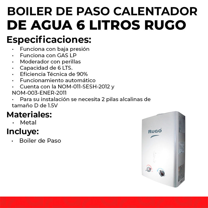 Calentador Agua Boiler Electrico Paso Gas Lp 2 Servicios 6 L