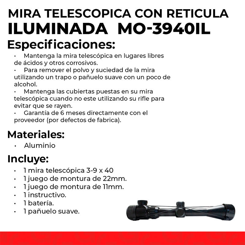 Mira telescópica Mendoza 3-9x40 - Mendoza Sports